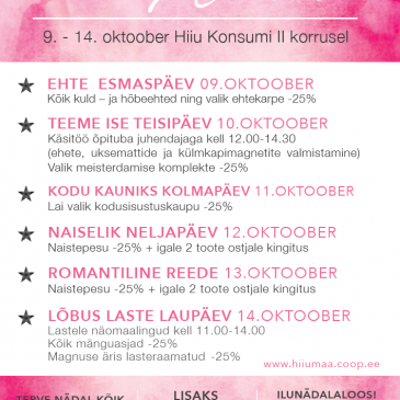 09.-14.oktoobril toimub Hiiu Konsumi II korrusel ILUNÄDAL